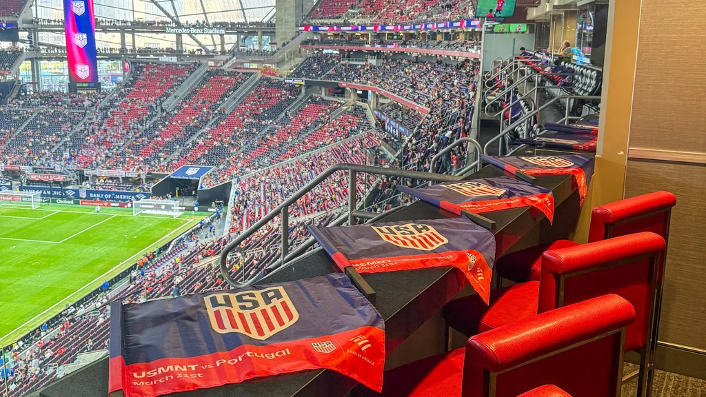 The NWX suite at Mercedes-Benz Stadium, overlooking the field