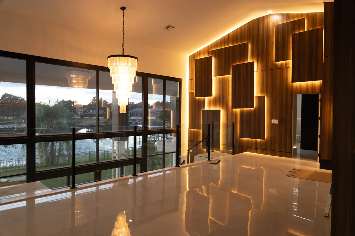 Renovated single-family interior with lake view